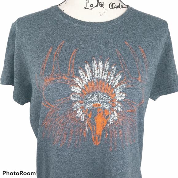 Cabelas Blue Crop Top Deer Skull Headdress Size L - Picture 2 of 5